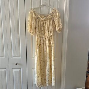 H&M Wildflower Collection Yellow floral off the shoulder puff sleeve midi dress